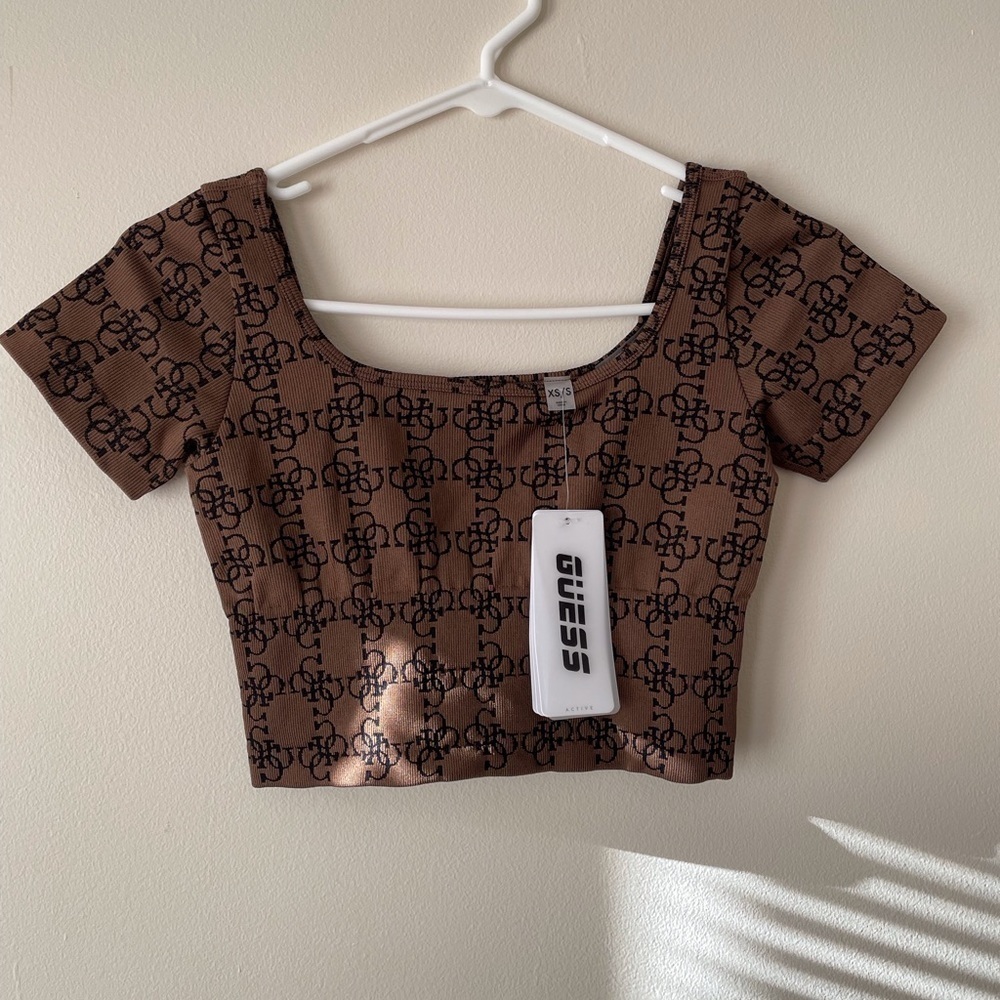 NWT Guess Crop Top Color Brown Size XS/S & M/L Y2K 90s Fashion New Short Sleeve